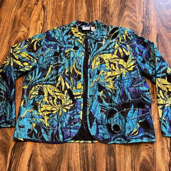 Vintage Chico's Design Silk Floral Swirl Sequin Beaded Open Jacket Sz 3 XL - Picture 1 of 16